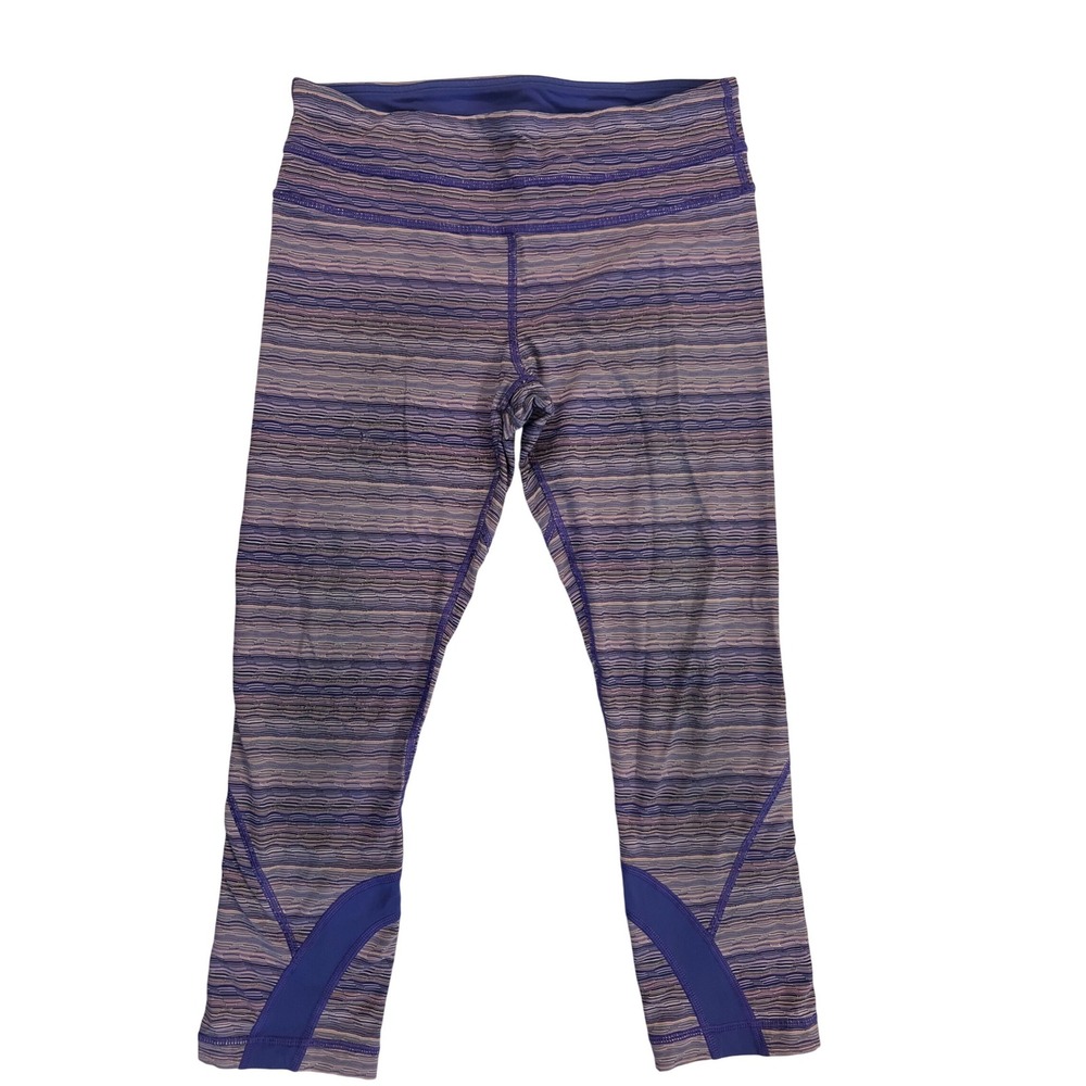 Lululemon Run Inspire Crop‎ II Luxtreme Purple Pink Striped Yoga Running Size 6